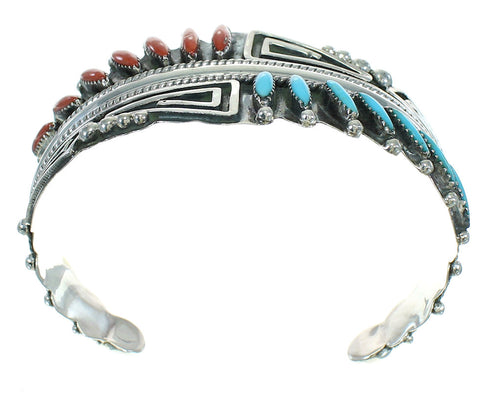 Coral And Turquoise Sterling Silver Cuff Bracelet RX65347